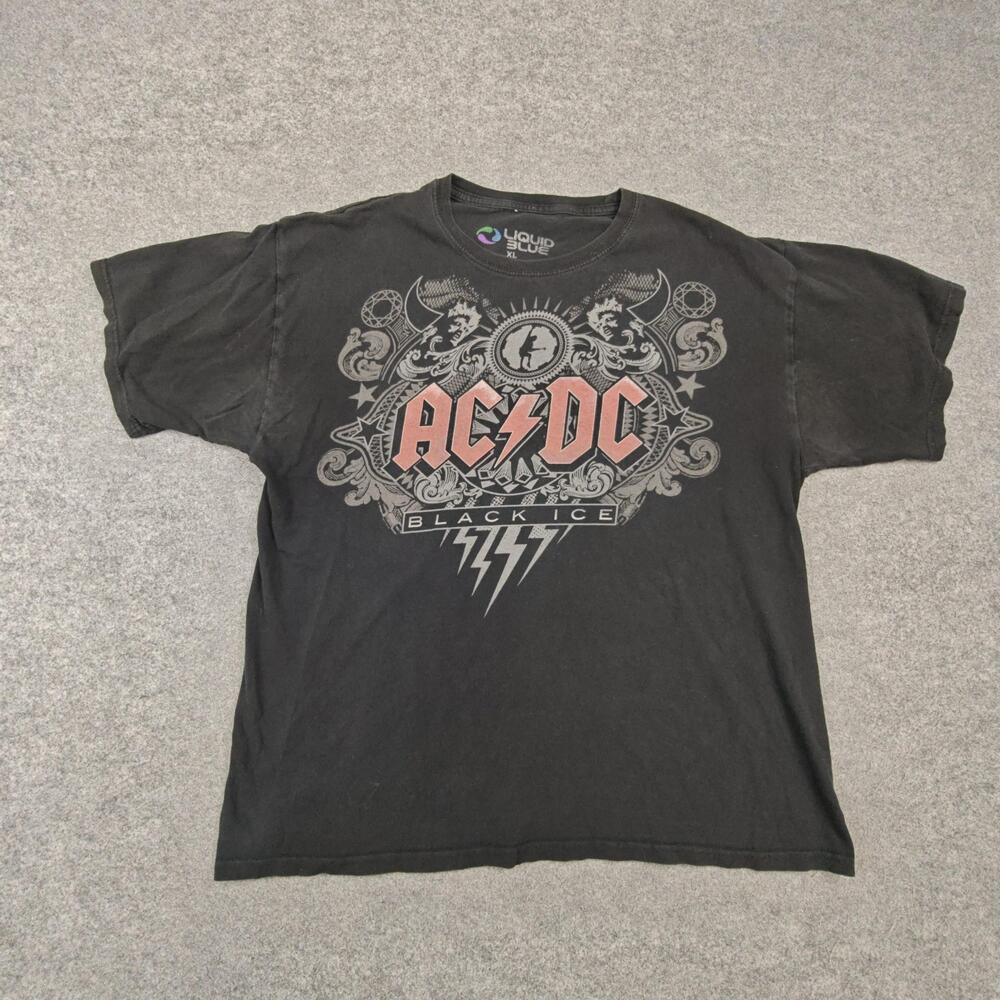 Vintage Liquid Blue Shirt Mens XL Black AC/DC Black Ice Graphic Crewneck Tee
